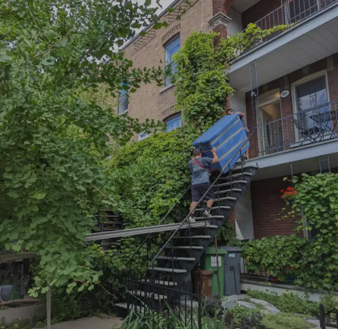 2 workers moving packages with care